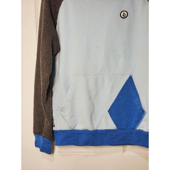 Volcom Men’s Hoodie Sweatshirt Colorblock Gray Blue Size M Casual Pullover - Picture 3 of 15